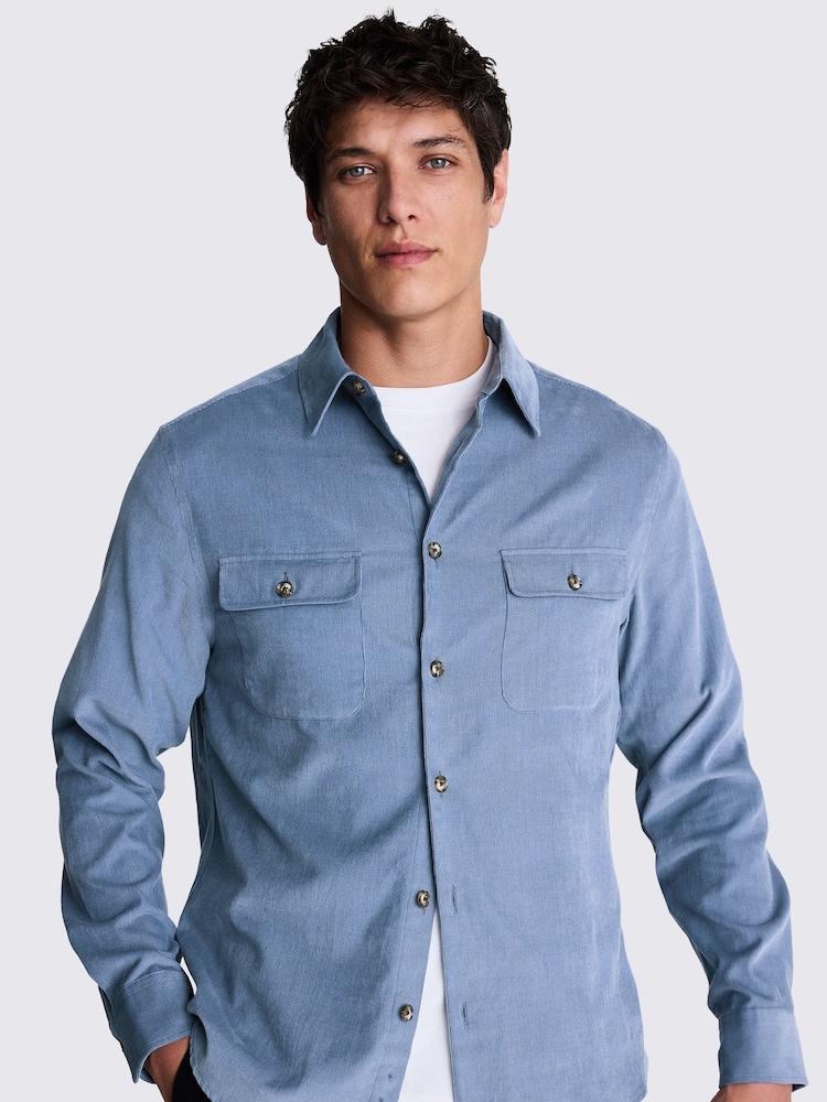 MOSS Blue 100% Cotton Lightweight Corduroy Overshirt - Image 1 of 5