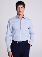MOSS Light Blue Slim Dobby Stretch Shirt - Image 1 of 4