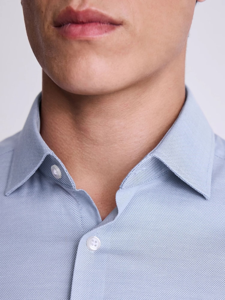MOSS Light Blue Slim Dobby Stretch Shirt - Image 1 of 5
