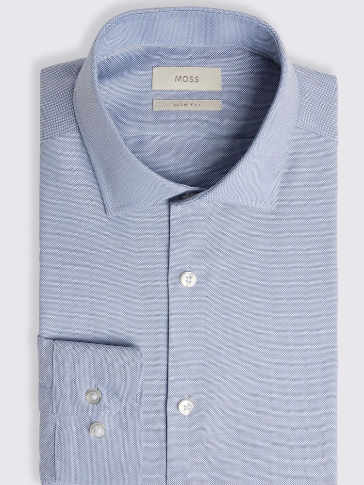 MOSS Light Blue Slim Dobby Stretch Shirt - Image 5 of 5