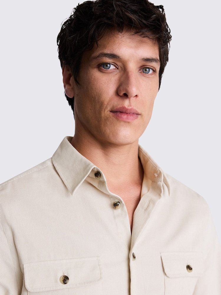 لون طبيعي - MOSS 100% Cotton Lightweight Corduroy Overshirt - Image 4 of 5