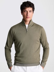 MOSS Green Merino Blend Quarter Zip Jumper - Image 1 of 5