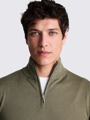 MOSS Green Merino Blend Quarter Zip Jumper - Image 3 of 5