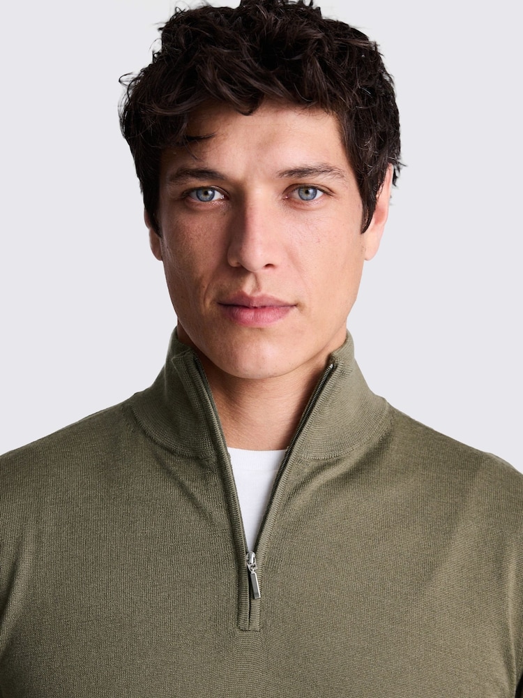 MOSS Green Merino Blend Quarter Zip Jumper - Image 3 of 5