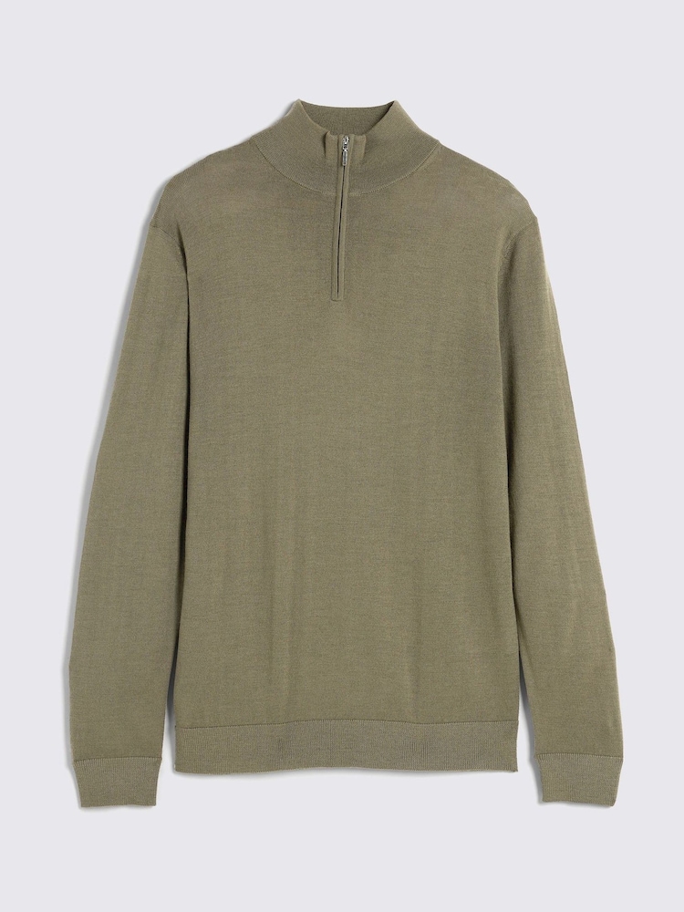 MOSS Green Merino Blend Quarter Zip Jumper - Image 4 of 5
