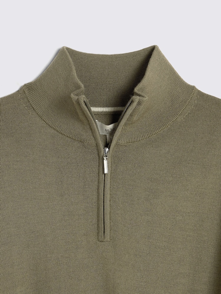 MOSS Green Merino Blend Quarter Zip Jumper - Image 5 of 5