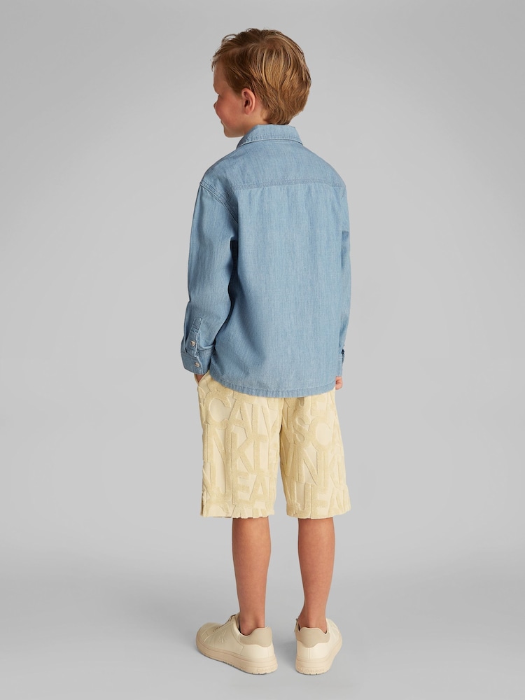 Calvin Klein Blue Relaxed Chambray Shirt - Image 2 of 5 Calvin Klein Blue Relaxed Chambray Shirt - Image 2 of 5
