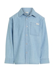 Calvin Klein Blue Relaxed Chambray Shirt - Image 4 of 5