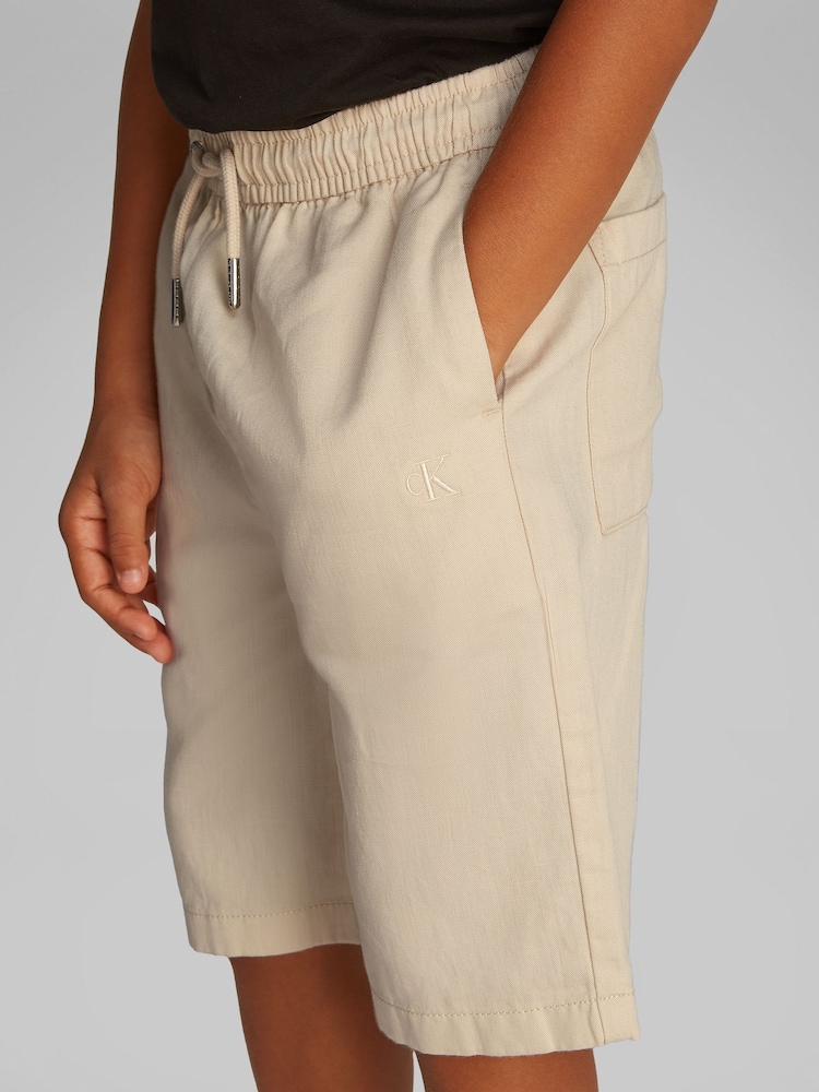 Calvin Klein Stone Relaxed Linen Shorts - Image 3 of 5