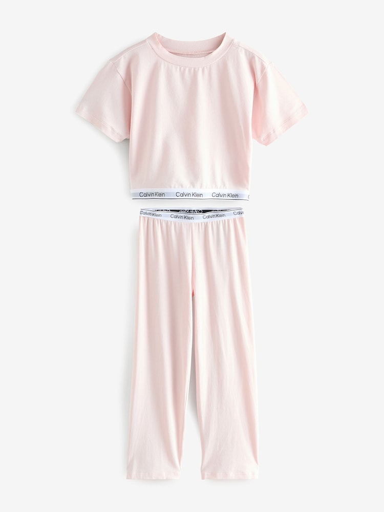 Calvin Klein Pink Modern Knit T-Shirt And Trousers Pyjamas Set - Image 1 of 3