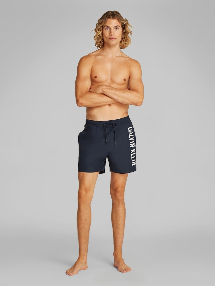 Calvin Klein Blue Intense Power Medium Swim Shorts With Drawstring - Image 2 of 5 Calvin Klein Blue Intense Power Medium Swim Shorts With Drawstring - Image 2 of 5
