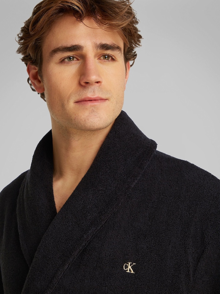 Calvin Klein Black 100% Cotton Terry Robe - Image 4 of 5