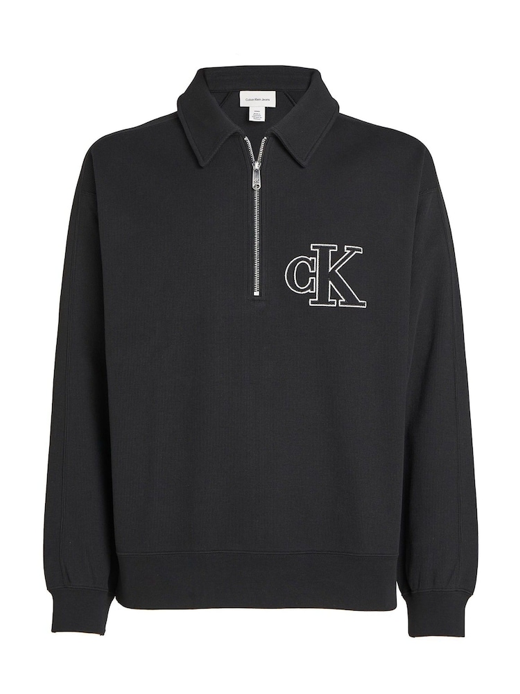 Buy Calvin Klein Black Rib Logo Zip Polo Shirt from Next Oman