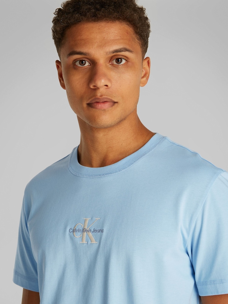 Синий - Calvin Klein Monologo 100% Cotton T-Shirt - Image 2 of 6