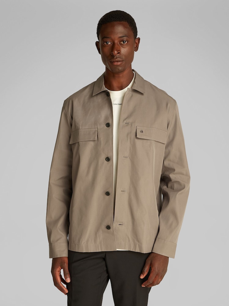 Calvin Klein Brown Boxy Cotton Blend Overshirt - Image 1 of 7