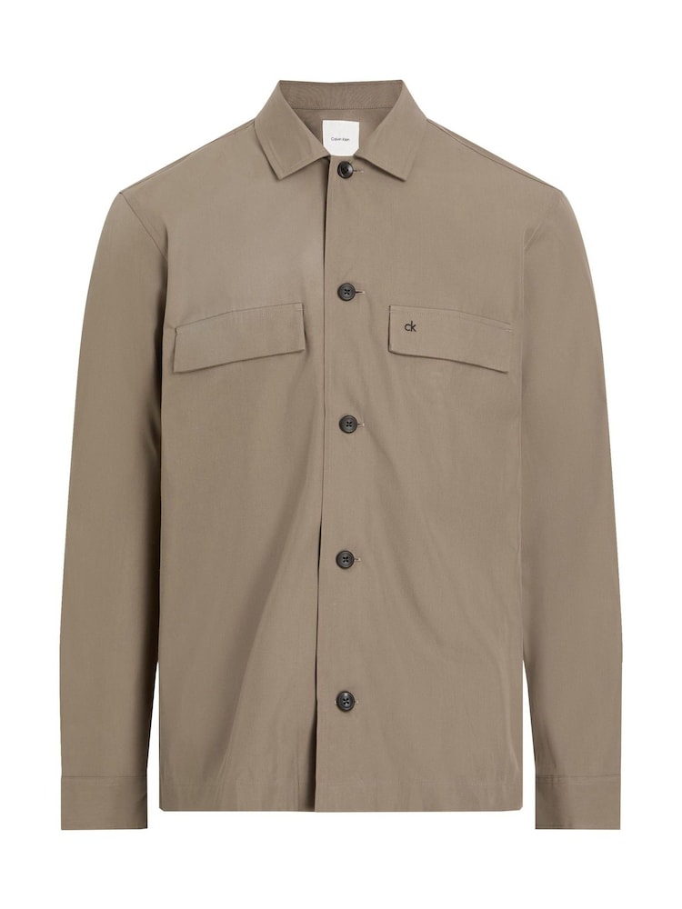 Calvin Klein Brown Boxy Cotton Blend Overshirt - Image 6 of 7