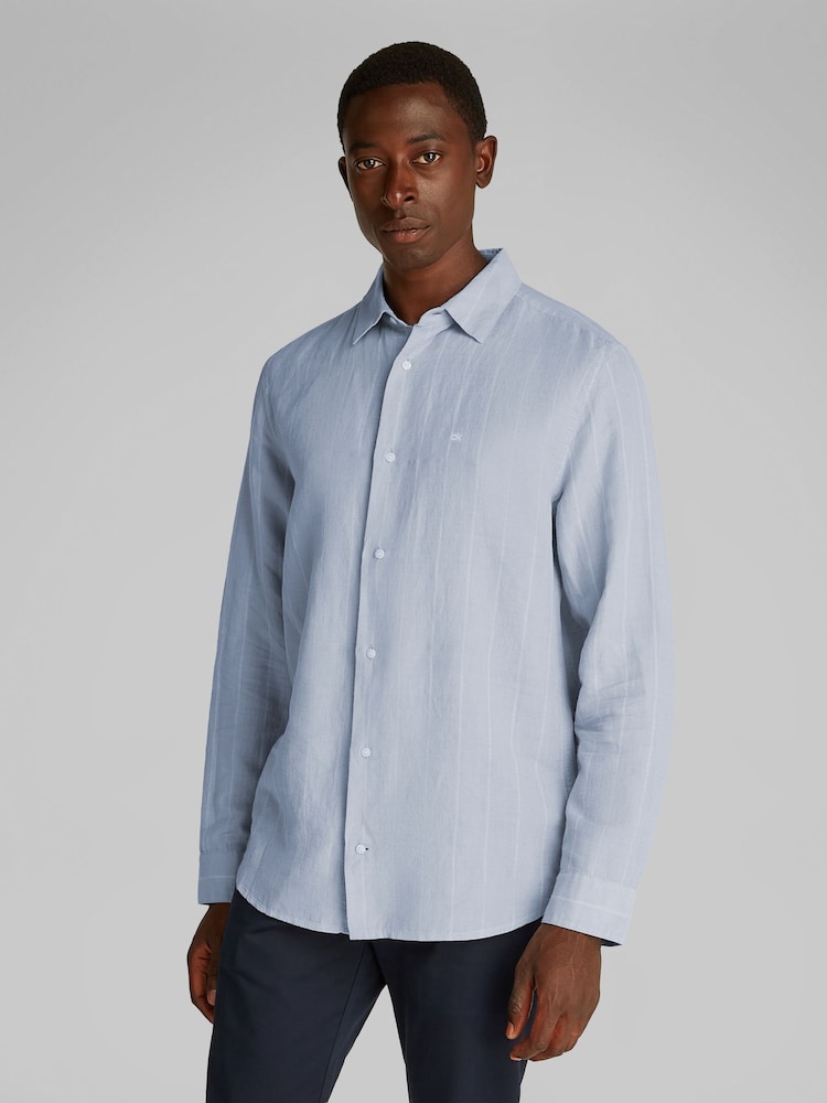 Calvin Klein Blue Regular Fit Stripe Long Sleeve Shirt - Image 1 of 6