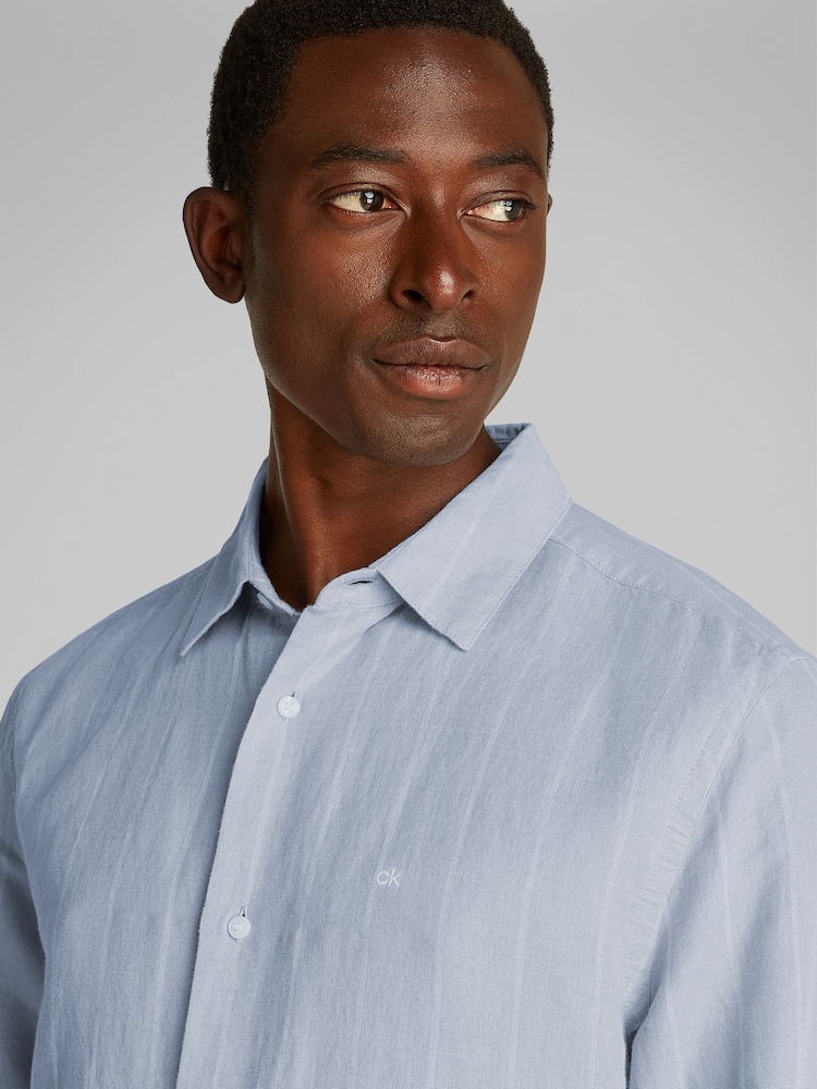 Calvin Klein Blue Regular Fit Stripe Long Sleeve Shirt - Image 4 of 6