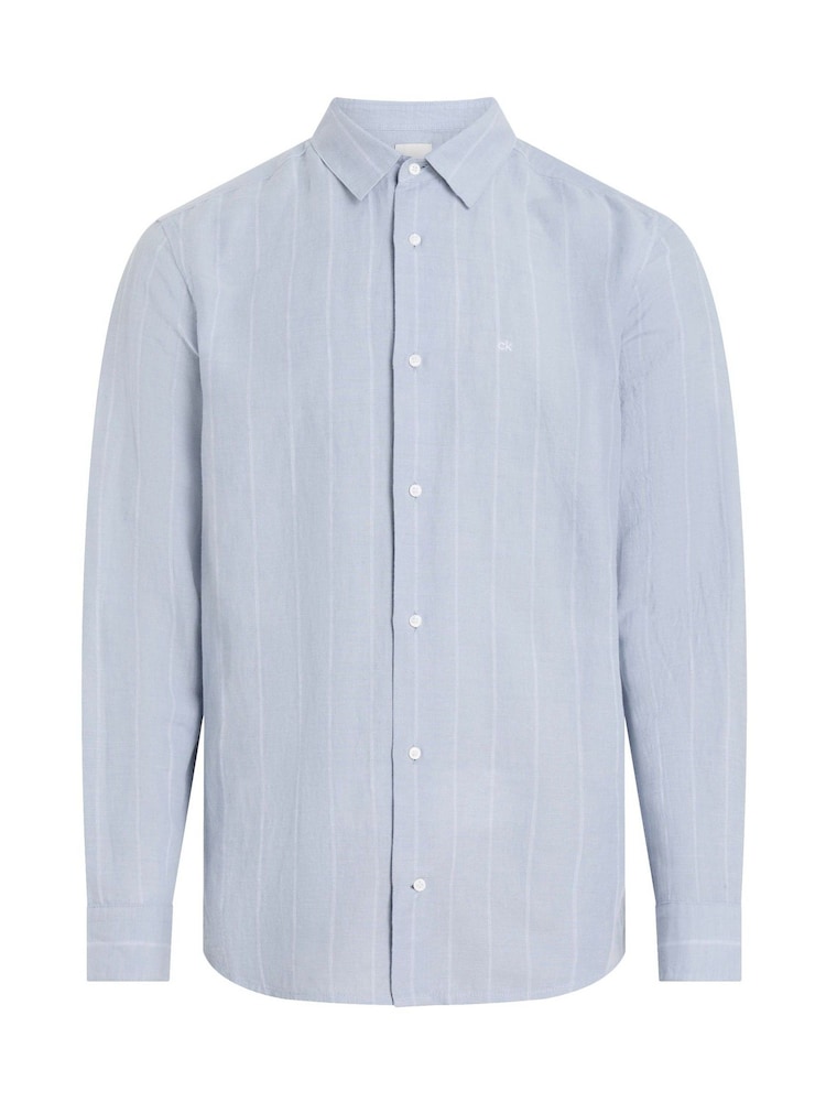 Calvin Klein Blue Regular Fit Stripe Long Sleeve Shirt - Image 6 of 6