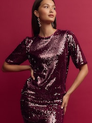 Burgundy Red Sequin T-Shirt - Image 1 of 7