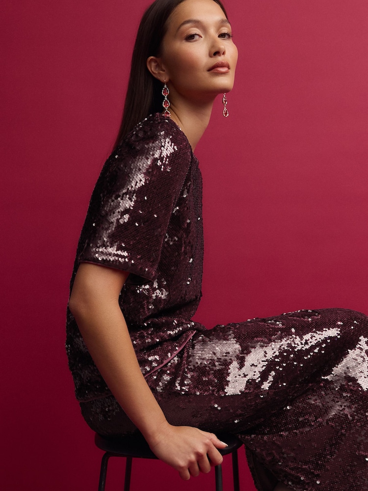 Burgundy Red Sequin T-Shirt - Image 2 of 7