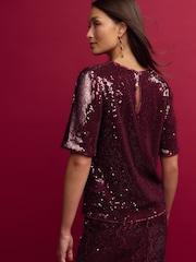 Burgundy Red Sequin T-Shirt - Image 4 of 7