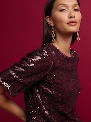 Burgundy Red Sequin T-Shirt - Image 5 of 7