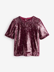 Burgundy Red Sequin T-Shirt - Image 6 of 7