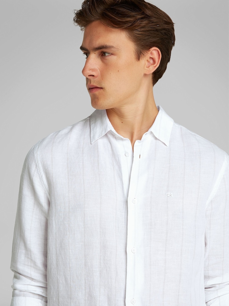 Calvin Klein White Regular Fit Stripe Long Sleeve Shirt - Image 4 of 6