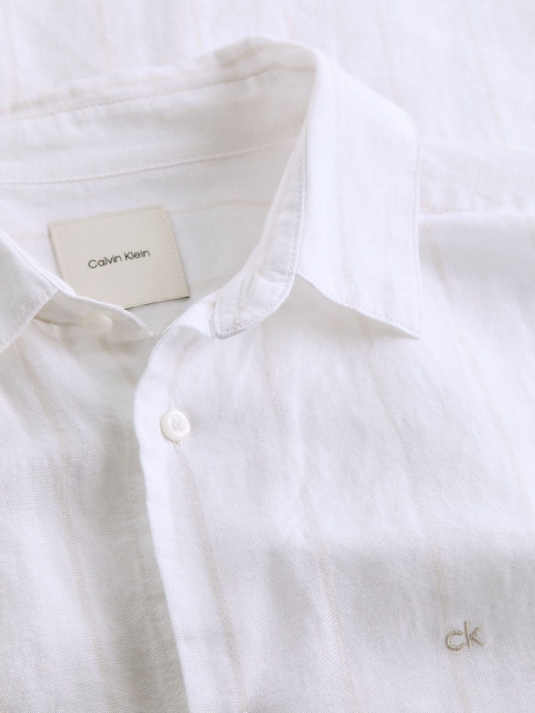 Calvin Klein White Regular Fit Stripe Long Sleeve Shirt - Image 5 of 6