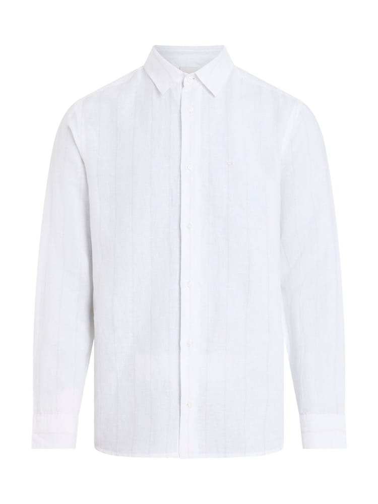 Calvin Klein White Regular Fit Stripe Long Sleeve Shirt - Image 6 of 6