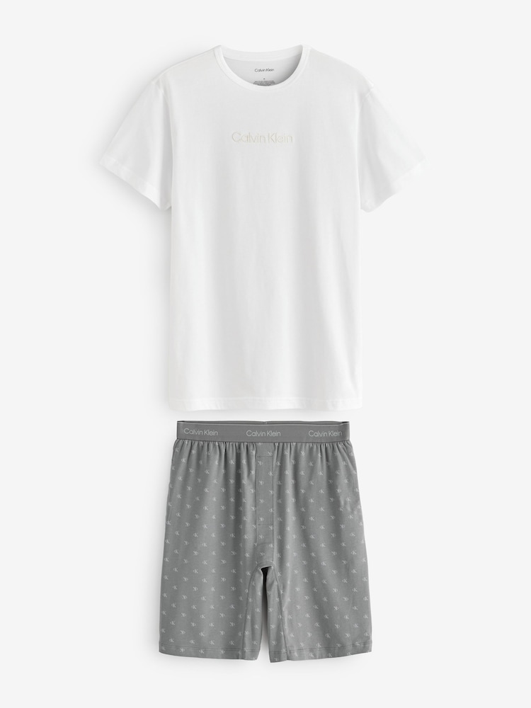 Calvin Klein White Icon 100% Cotton Stripe Lounge T-Shirt & Shorts Set - Image 1 of 3