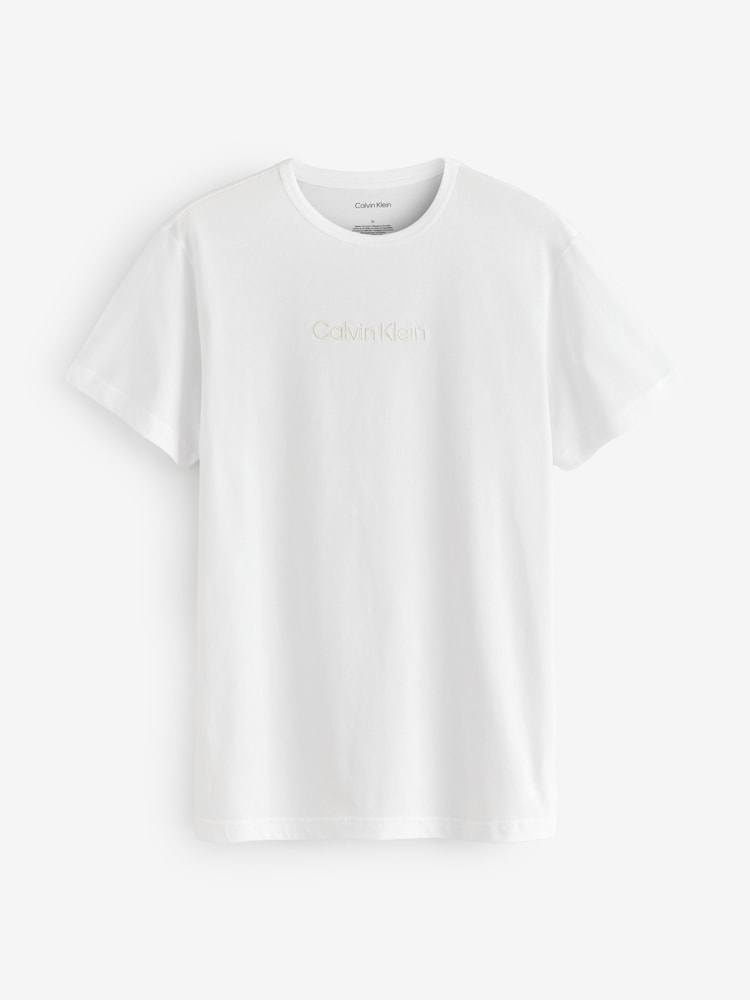 Calvin Klein White Icon 100% Cotton Stripe Lounge T-Shirt & Shorts Set - Image 2 of 3
