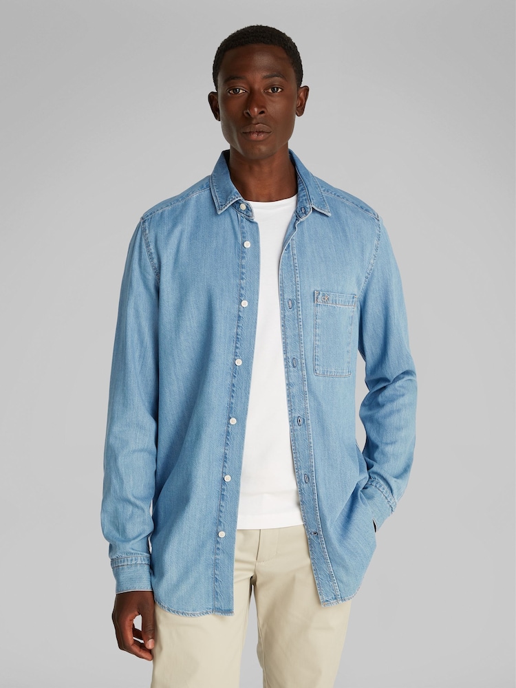Calvin Klein Blue Lyocell Long Sleeve Shirt - Image 1 of 6