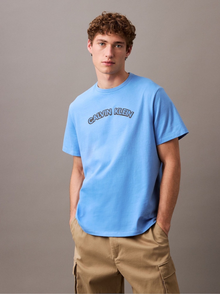 أزرق - Calvin Klein 100% Cotton Curve T-Shirt - صورة 1 من 5