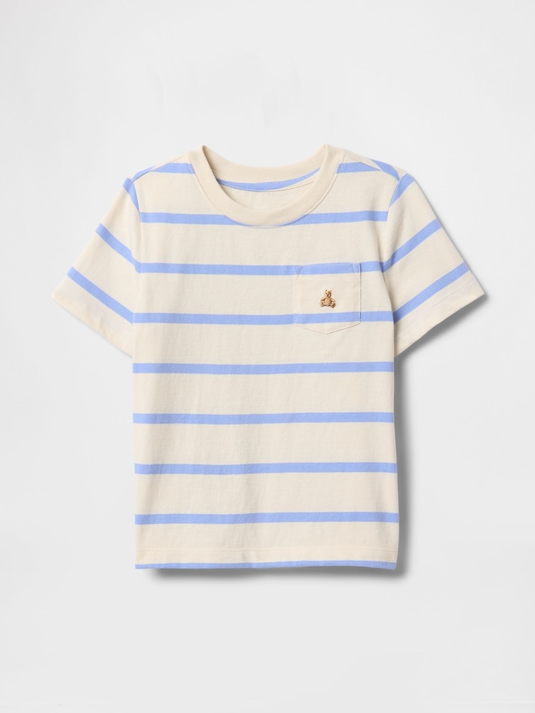 Gap Cream & Blue Striped Relaxed Original Short Sleeve T-Shirt (6mths-5yrs) - Image 1 of 2