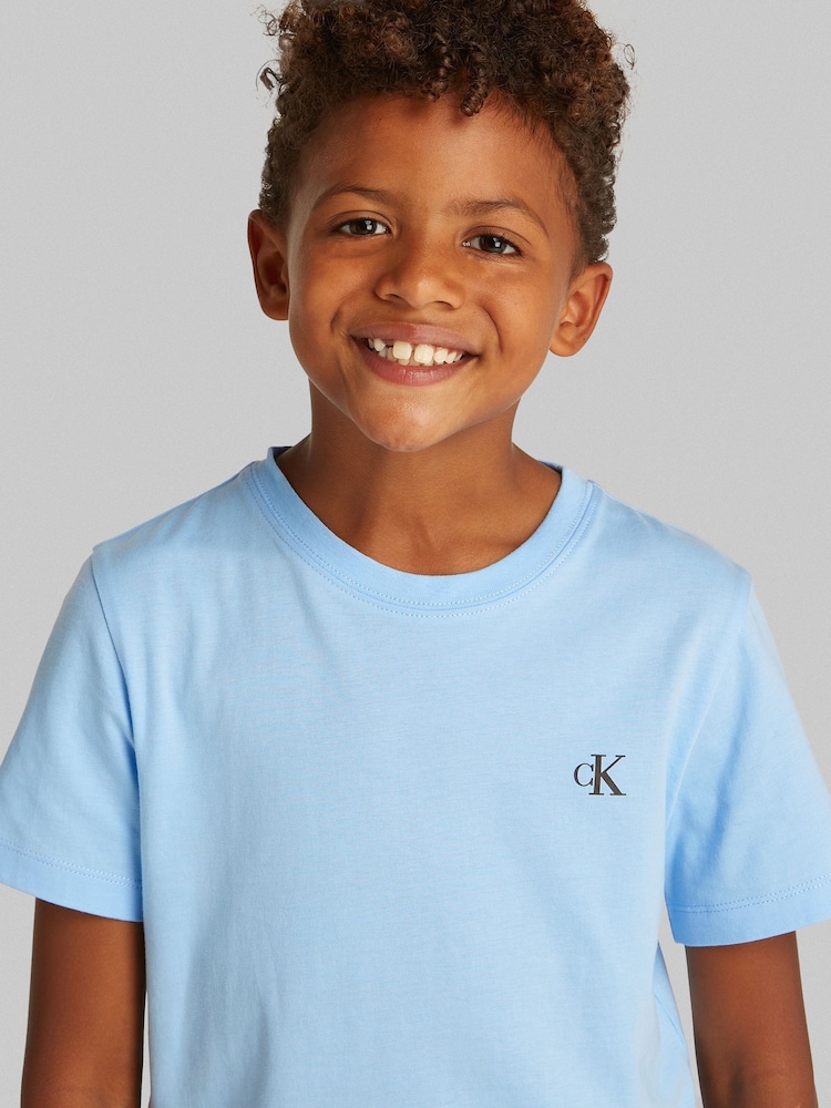 Calvin Klein Blue Regular Fit Monogram 100% Cotton T-Shirt - Image 3 of 3