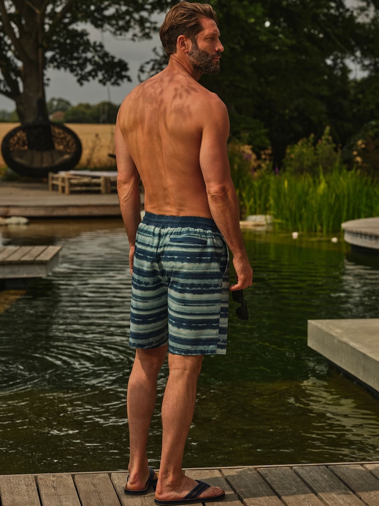 FatFace Camber Teal Blue Stripe Swim Shorts - Image 2 of 6 FatFace Camber Teal Blue Stripe Swim Shorts - Image 2 of 6