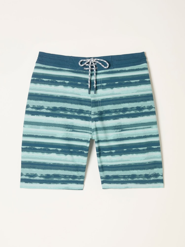 FatFace Camber Teal Blue Stripe Swim Shorts - Image 6 of 6 FatFace Camber Teal Blue Stripe Swim Shorts - Image 6 of 6