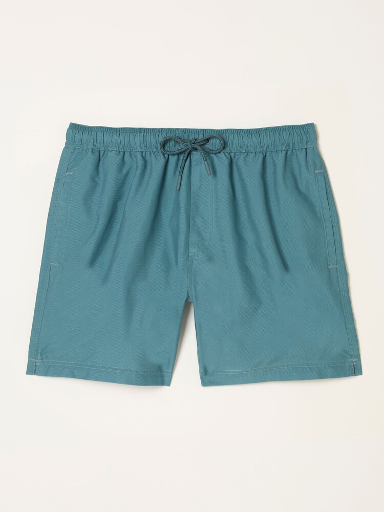 FatFace Trevose Teal Blue Texture Print Swim Shorts - Image 1 of 1