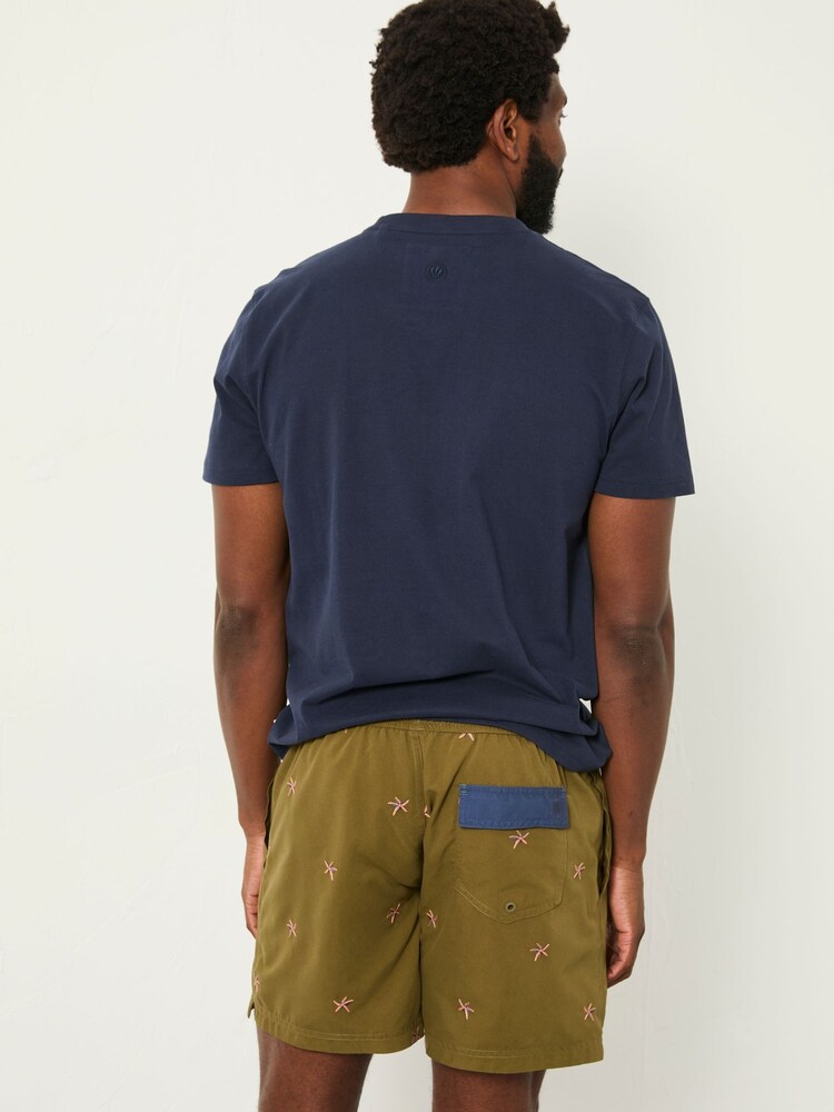 FatFace Trevose Khaki Green Embroidered Starfish Swim Shorts - Image 2 of 5 FatFace Trevose Khaki Green Embroidered Starfish Swim Shorts - Image 2 of 5