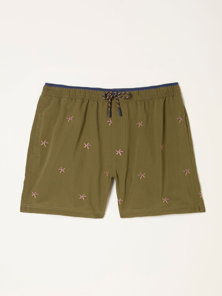 FatFace Trevose Khaki Green Embroidered Starfish Swim Shorts - Image 5 of 5 FatFace Trevose Khaki Green Embroidered Starfish Swim Shorts - Image 5 of 5