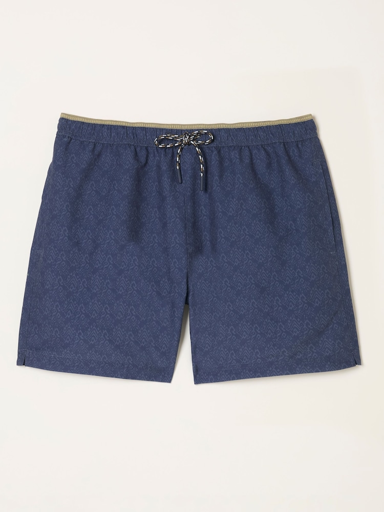 FatFace Trevose Navy Abstract Geo Print Swim Shorts - Image 1 of 1 FatFace Trevose Navy Abstract Geo Print Swim Shorts - Image 1 of 1