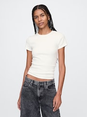 Gap White Modern Cotton-Modal Short Sleeve Ribbed Cropped T-Shirt - Image 1 of 4