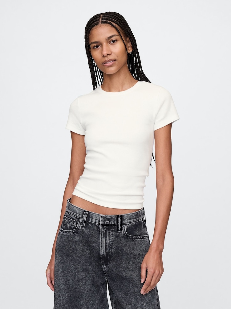 Gap White Modern Cotton-Modal Short Sleeve Ribbed Cropped T-Shirt - Image 1 of 4