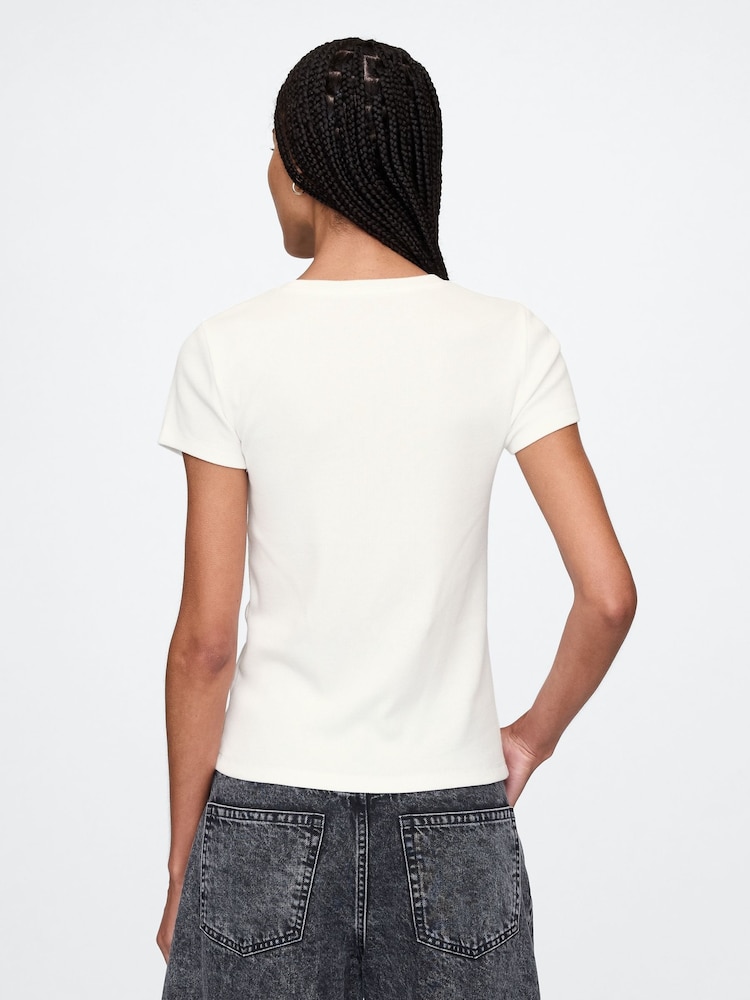 Gap White Modern Cotton-Modal Short Sleeve Ribbed Cropped T-Shirt - Image 2 of 4