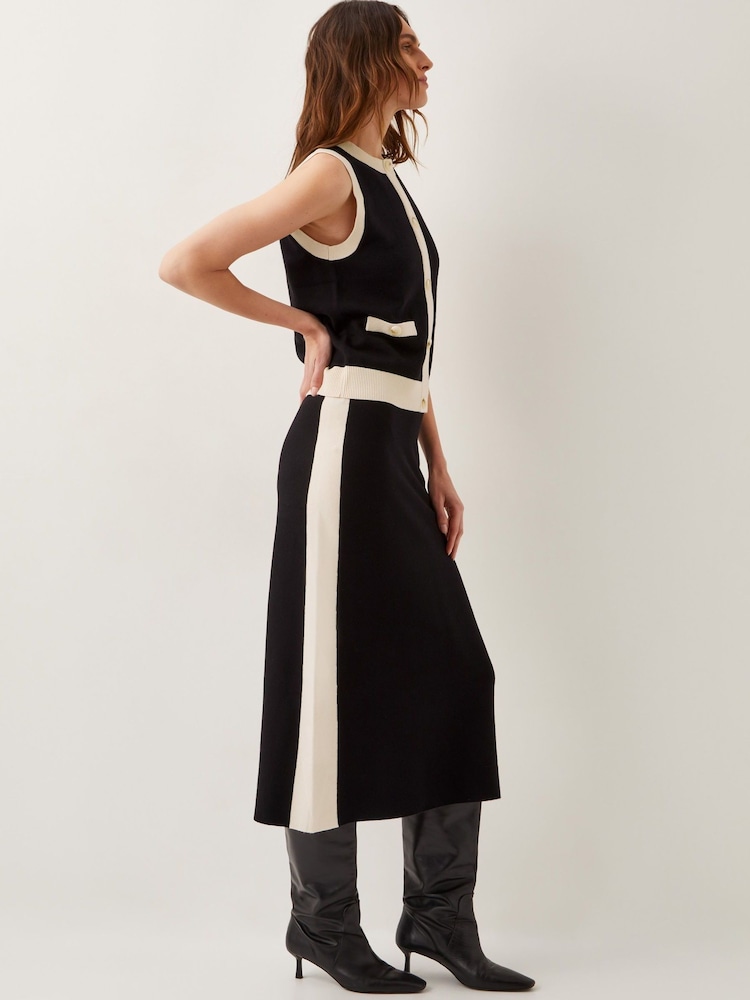 Monsoon Black Narla Side Stripe Knit Midi Skirt - Image 1 of 5