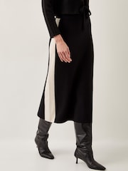 Monsoon Black Narla Side Stripe Knit Midi Skirt - Image 2 of 5