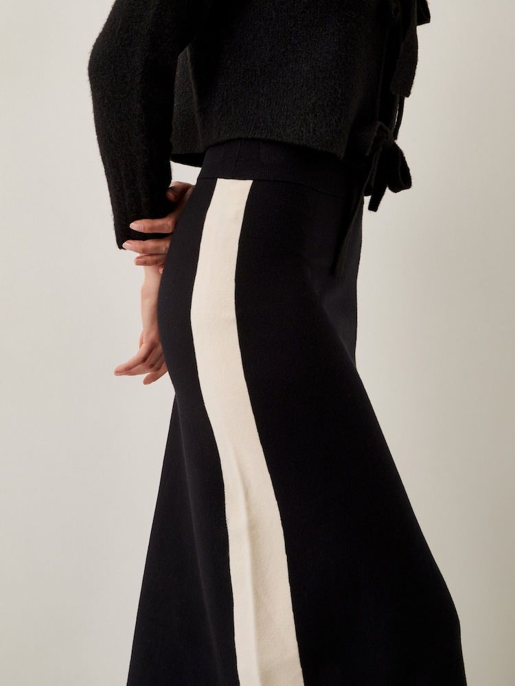 Monsoon Black Narla Side Stripe Knit Midi Skirt - Image 3 of 5