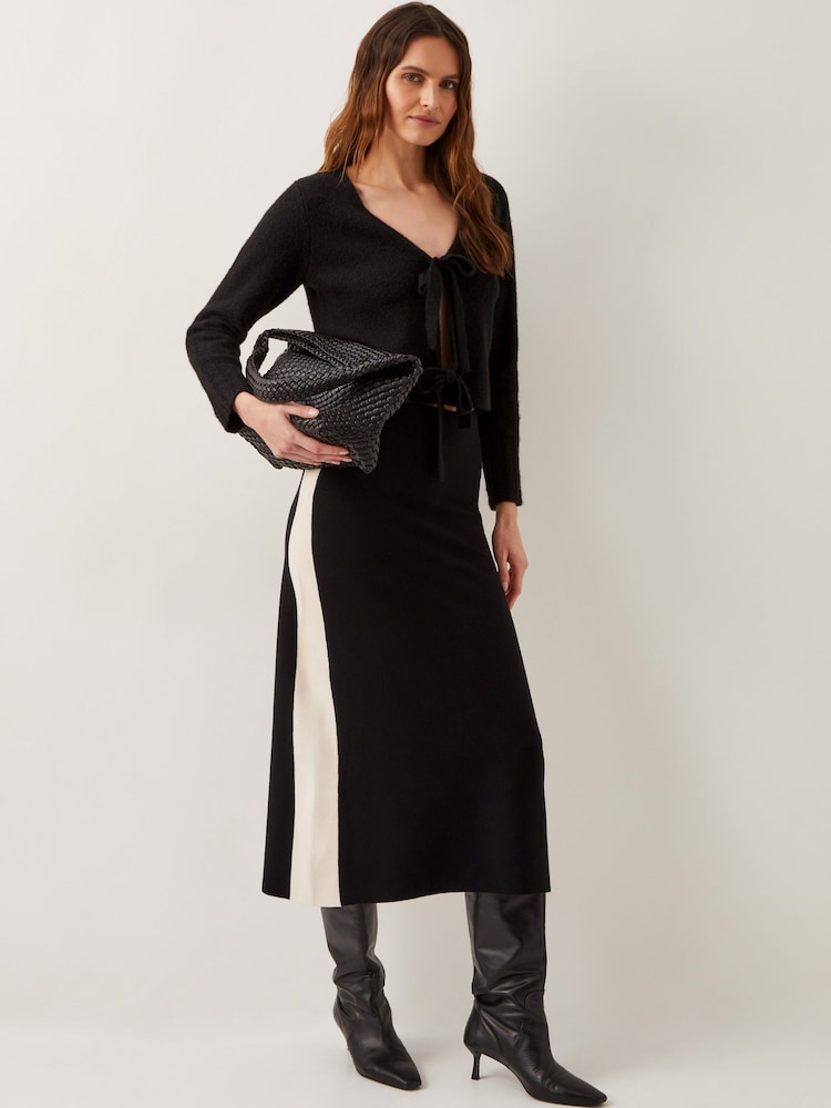 Monsoon Black Narla Side Stripe Knit Midi Skirt - Image 5 of 5